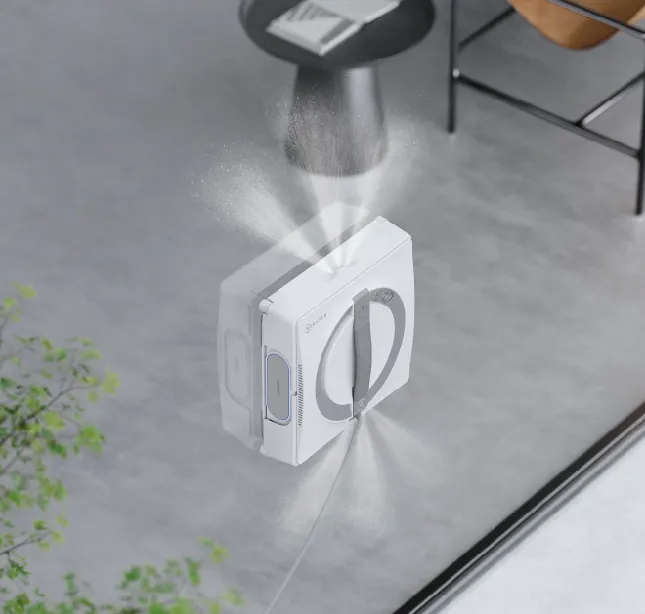 Technologie d’atomisation par pulvérisation grand-angle à trois embouts entièrement améliorée avec serpillière humide pour le nettoyage des vitres.